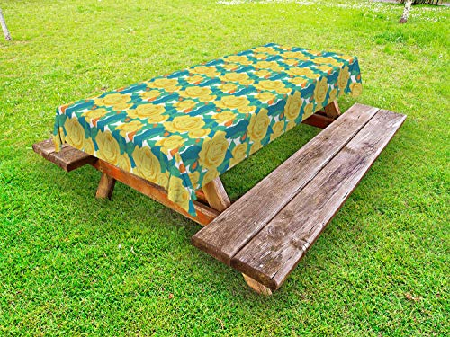 ABAKUHAUS Garten-Kunst Outdoor-Tischdecke, Frühlings-Rosen-Blumenstrauß, dekorative waschbare Picknick-Tischdecke, 145 x 210 cm, Mehrfarbig