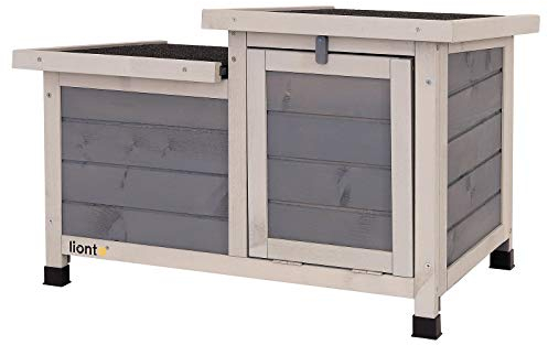 lionto Kaninchenstall aus Holz mit Zwei Eingängen, 70x43x45 cm, wasserabweisendes klappbares Bitumendach & Kunststofffüße, Hasenstall innen & draußen, Winterfest