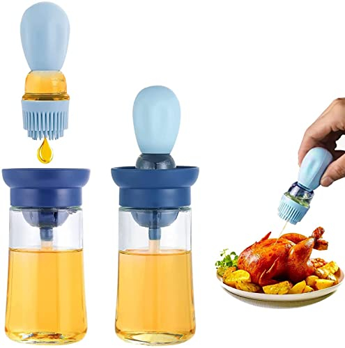 Botella de aceite con pincel, 2 unidades, pincel de silicona para hornear, escala flexible, pincel de cocina con cerdas de silicona para barbacoa, cocina, sin BPA, apto para lavavajillas (gris)