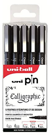Uni-Ball Uni Pin Uni Mitsubishi Pencil – 5 Schreibstifte speziell für Kalligrafie-Spitzen – fein bis mittelgroß – für Kalligraphie, Zeichnen, Teilen, Schreiben
