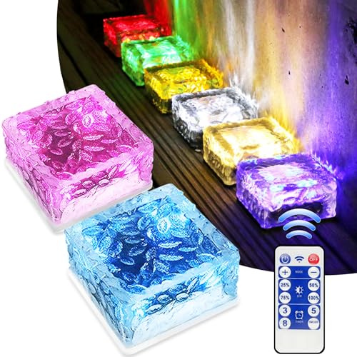MEDOYOH 2PCS RGB Solar Light PVC Brick, 10x10x5CM Dimming Solar Ground Light On/Off Ponds Lights Outdoor Garden Ornaments