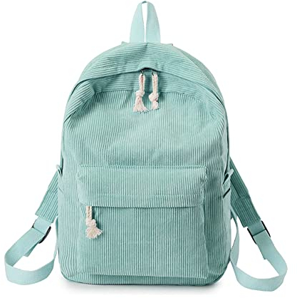 Freizeitrucksack Mädchen Tagesrucksack, Streifen Cord Schulrucksack Mädchen Teenager, Unisex Rucksack, Damen Schultasche, Schulrucksack, Casual Daypack für Universität Reisen Freizeit Arbeit, Grün