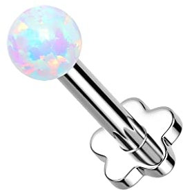 Paula & Fritz® Push-In Labret Piercing Silber Opal Weiß Titan-IUM Grade 23 Kugel Piercing Set Mehrfarbig 1-mm Stab-Dicke Blüten-Sockel Madonna Medusa
