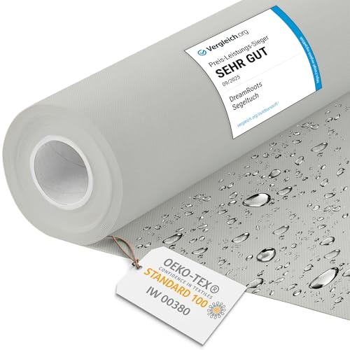 DreamRoots Markisenstoff wasserdicht Meterware, Blassgrau, Laufmeter | Oxford Segeltuch, Polsterstoff, 160 cm breit, 220 g/m² 600D, wasserabweisend, für außen & Deko