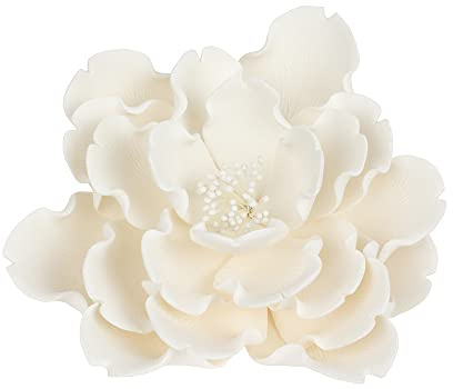 O'Creme Gumpaste Flower, White Peony 7 Inch - Edible Flower for Cake Decorating - Sugar Paste Flower Decoration for Cakes, Candy, Cupcake Toppers - Birthday, Wedding, Valentines Day, Baby Shower
