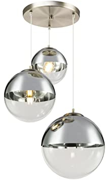 meineWunschleuchte Ausgefallene Pendelleuchte 3-flammig mit Glaskugeln in Chrom & Klarglas