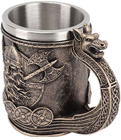 Zerodis Beer Stein, Stainless Steel Liner Large Capacity Hand Painted Viking Pirate Pattern Vintage Design Beer Tankard for Norse Decor Men's Gifts