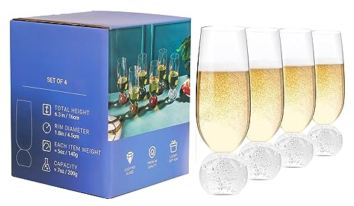 Soetai Champagne Flutes, Set of 4 Lead-Free Crystal Glasses, 7 Oz Champagne Glasses,Clear Glasses Set, Bar Glassware,Ideal for Parties,Wedding,Christmas,Durable Reusable Glasses