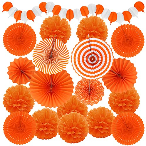 Recosis Orange Party Dekorationen, Papierfächer, Girlanden für Halloween, Geburtstag, Hochzeit, Babyparty, Hochzeit, Abschlussfeier, Frühlingsfestival