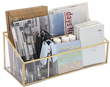 Sumnacon Glas-Post-Organizer für den Schreibtisch, wunderschöner Schreibtisch-Briefhalter, transparenter Make-up-Pinsel-Papier-Organizer, moderne Post-Organisation für Wohnzimmer, Büro, Küche