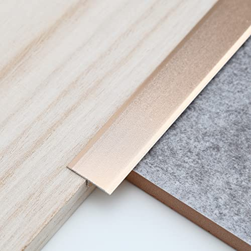 Trimold 3 Stück Aluminium-T-Formleisten, Zierleisten und Bodenübergangsleisten, flache Trennleiste für Türschwellen und Verbindungsböden von Laminatdielenfliesen (0,9 m x 2 cm, Mattes Gold)