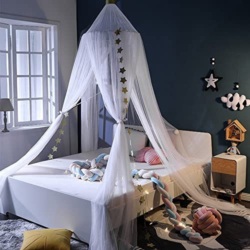 Surwin Moskitonetz Bett Baldachin, Mückennetz Outdoor Reise, Kinder Erwachsener Rundes Netz Vorhang, Moskitonetz Betthimmel Hängendes Zuhause, Für Babybett Doppelbett Einzelbett (Weiss)