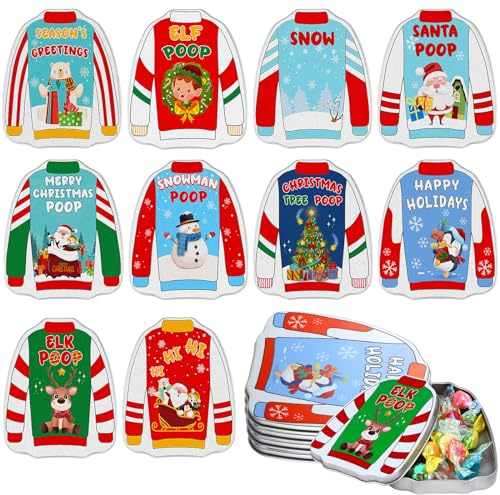Peryiter 10 Pieces Christmas Mint Tins Candy Poop Mint Tins Gift Funny Candy Metal Box Stocking Stuffers(Lovely Style)