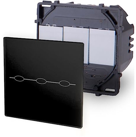 Luxus-Time LUX SERIE - Interruptor de luz táctil de pared, interruptor de sensor de cristal, enchufe Schuko, USB, color blanco, negro y dorado (módulo: interruptor táctil de 2 vías, negro)