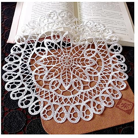 Yurosiay 2 Stück Weiße Spitze Untersetzer Vintage Spitzendeckchen Rund Handgemachte Häkeltischdecke Elegant Blumen Stickerei Tischset Runde Spitze Tischmatte Gehäkelte Tischdecke Rose 15cm