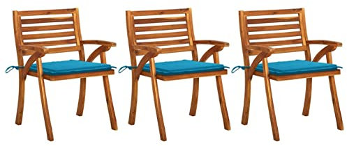 Homgoday Garten-Essstühle mit Kissen 3 Stk. Massivholz Akazie Stuhl Model3060793