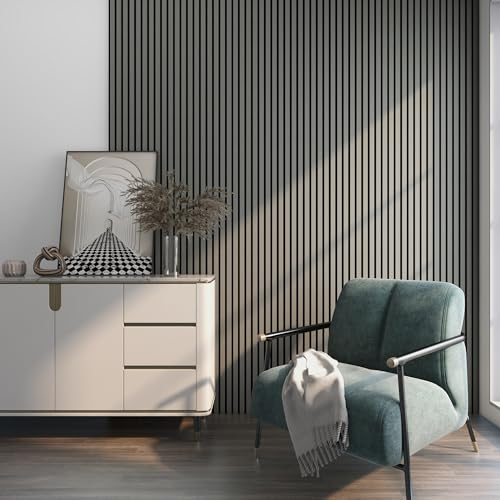 NEU.HOLZ Akustik Wandpaneele Vang 8er Set Wandverkleidung zum Kleben und Schrauben 5,76 m² Holzfurnier 3D Paneele Lamellen in Eichenoptik, hellgrau