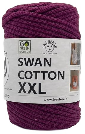 SWAN COTTON XXL (2515 - Violetta), filato per borse, cappelli, cestini, sottopiatti, pochette composizione 70% cotone riciclato 30% poliestere, Bobina 250 Grammi 65 Metri