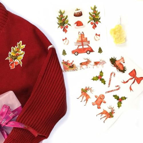 Stickly Strykbilder jul liten A5 set för textilier, 2 ark med strykfleece för strykning dekoration, klädreparation av t-shirts, huvtröjor, jeans, lappar för barn, familj (2 x A5)