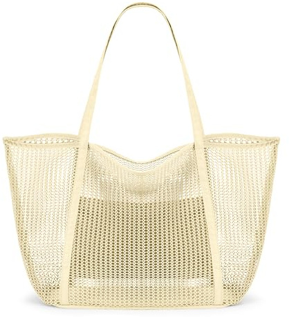 Faltbare Mesh Strandtasche XXL Familie, Große Strandtasche Reißverschluss | Shopper Damen Groß Badetasche, Beach Bag Einkaufstaschen für Reisen Einkaufen und Alltag