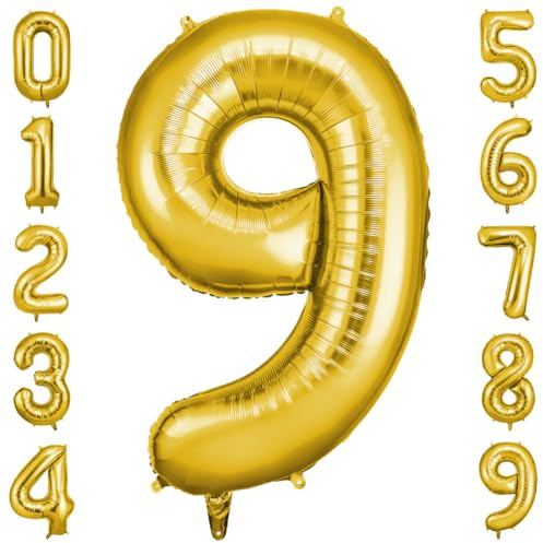 OFFCUP Gyllene Födelsedagsballong 101 CM, Nummer 9, Folie Nummer, Giant Ballong, Födelsedagsfestdekorationer, Uppblåsbar för Årsdagen