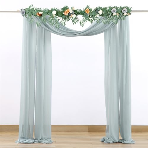 Surwin Hochzeit Vorhang Hochzeitsbogen 2 Stücke Chiffon Stoff Querbehang Deko Gardinen Vorhang Tüll Vorhänge Hochzeitsbögen für Fotografie Party Hochzeit Zeremonie (Blau,75x600cm(20FT))