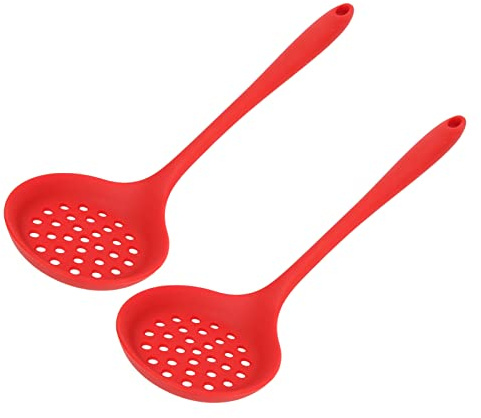 Schlitzlöffel Zum Kochen, Silikon, Rot, Suppenkelle, 2 Stück, Silikon-Schaumlöffel, Multifunktional, Weiches Foodade-Silikon, Hochtemperatur-Küchenkelle, Sieb, Silikon, Geschlitzt