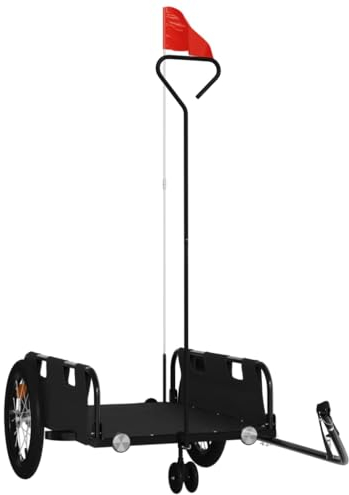 vidaXL Fahrradanhänger, Fahrrad Lastenanhänger mit Sicherheitsflagge, Transportanhänger mit Deichsel, Radanhänger Handwagen, Schwarz Oxford-Gewebe Eisen