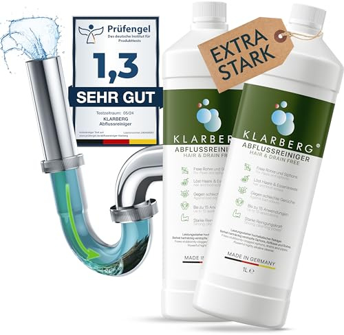 KLARBERG® Senza scarichi – Detergente per tubi estremamente forte contro i capelli, pulitore per scarico per bagno, doccia e cucina, senza tubi durante la notte