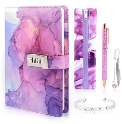 Diario Segreto Bambina, Regalo Bambina 7 8 9 10 11 12 13 14 Anni, Diario con Lucchetto per Ragazze, Pasqua Compleanno Regali per Ragazze Cancelleria Quaderno Penna Astuccio per Matite Braccialetto