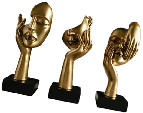 Baoblaze 3 Pezzi Statue di pensatori Figurine Moderne Decorazioni da Tavolo da Collezione sculture di Arte Astratta per la Decorazione della casa sullo, d'oro