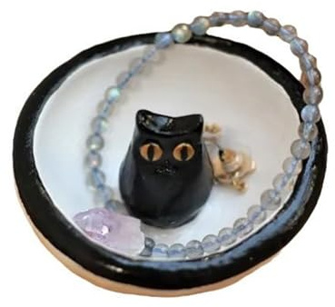 Keramik-Schmuck-Ringtablett mit niedlicher Katze, Kätzchen-Ringhalter, Schmuckschale, Geschirrtablett zur Schmuckaufbewahrung, Porzellan-Schmuckteller, luxuriöser Stil, Heim-Schreibtisch-Ornamente