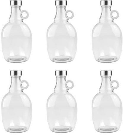 lilawelt24 1L Glasflasche mit Henkel & Schraubverschluss – Kleiner Weinballon, Likörflasche, Schnapsflasche & Karaffe – Leere 1 Liter Flasche zum Befüllen für Öl, Saft & Most (6x)