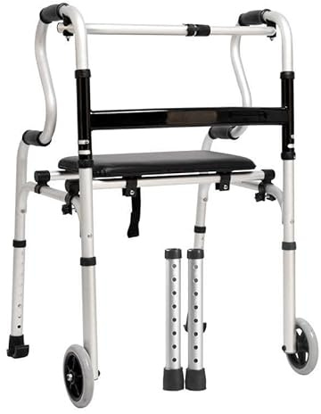 Andador con asiento para personas mayores ligeras - Andador portátil de altura ajustable para uso en interiores y exteriores - Andador plegable de aluminio