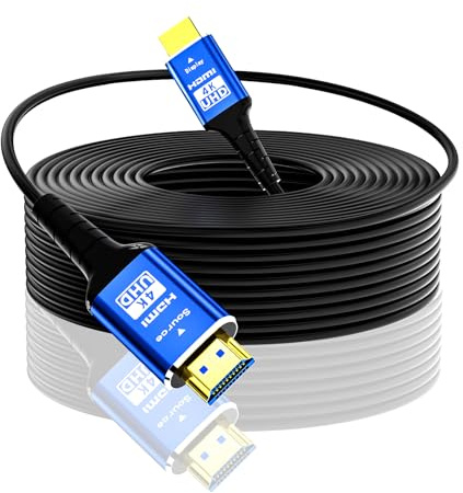 Adrenenjoyer Fibra óptica Cable HDMI 50 metros,18Gbps 4K Alta Velocidad Soporte 4K@60Hz HDR10,HDCP2.2,eARC,3D,CEC Cable Activo Unidireccional 2.0,Resistente a interferencias,Delgado y Flexible