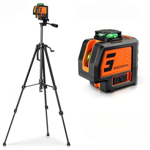 GOCHIFIX 5 Linien Laser Wasserwaage mit Stativ 2 Lotpünktchen Selbstnivellierender Laser mit horizontalen und vertikalen Linien für Innenbereich Baustelle Inklusive Zieltafel, Batterie, Tragetasche