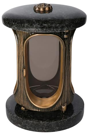 Stilvolle Grablaterne Granit Impala (Dunkel) Höhe 23 cm/Ø 15 cm Bronze mit Rosette