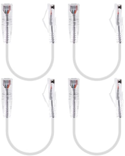 GeeekPi 4-Pack Cat6A Ethernet Patch Cable 0.2m – RJ45 Snagless Short Shielded Network Cord, 10Gbps 500MHz 28AWG, White