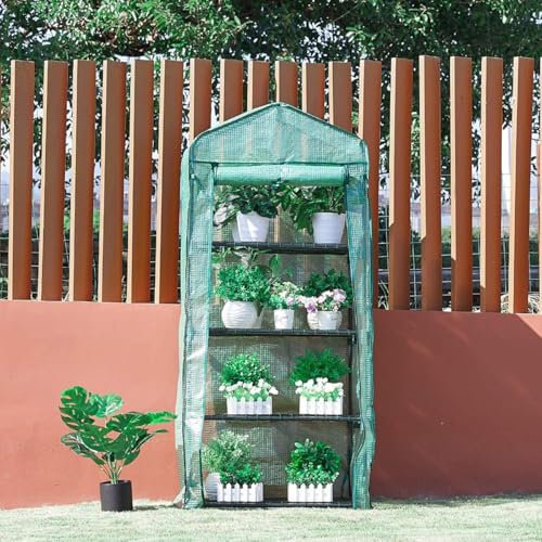 EHOTER Serre à 4 niveaux, housse de serre de jardin 2024, housse de rechange renforcée, petite couverture portable pour plantes de jardinage (69 x 49 x 158 cm)
