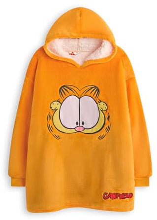 Garfield tragbare Kinderdecke | Übergroßer Kapuzenpullover aus Fleece für Kinder in Orange | Lazy Tabby Cat Face Unisex Kapuzenpullover Loungewear | Animationsfilm-Merchandise-Geschenk
