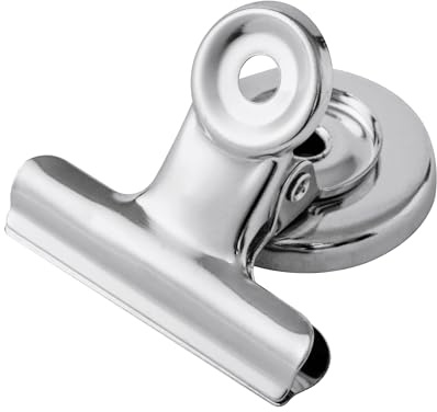 LELADY Magnetklammer 50mm, 12 Stück Magnetische Clips, Silber | Kühlschrankmagnete, Magnetische Metall Klammer, Starke Magnete für Magnettafel Kühlschrank Foto Haushalt Büro