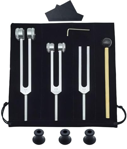 Tuxxjzm Set di forchette d'accordo, accordatura scientifica, strumento di accordatura in lega di alluminio, 128 Hz, 256 Hz, 512 Hz, accordatura ponderata per set chakra