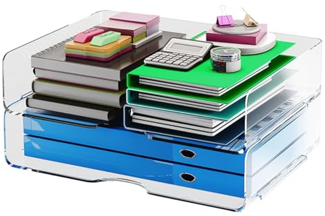 2 Stöckige Stapelbare Klar Ablagekorb für A4, XingyLi Papierablage Dokumentenablage aus Acryl PET, Schreibtisch Organizer Briefkorb, Briefablage für Akten, Ablagefächer für Bücher Zeitschriften Ordner