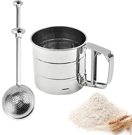 Tamiz Colador de Harina, Regerly 1Pcs 250 Gramos Tamizador Harina de Acero Inoxidable con Mango 1Pcs Agitadores de Cacao Polvo para Harina Cacao Y Azúcar Glasé