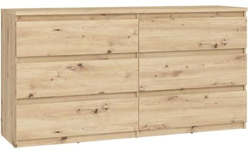 FORTE Chelsea Moderne Kommode 155 mit 6 Schubladen, Artisan Eiche Dekor, 154 cm breit x 79,9 cm hoch x 42,2 cm tief