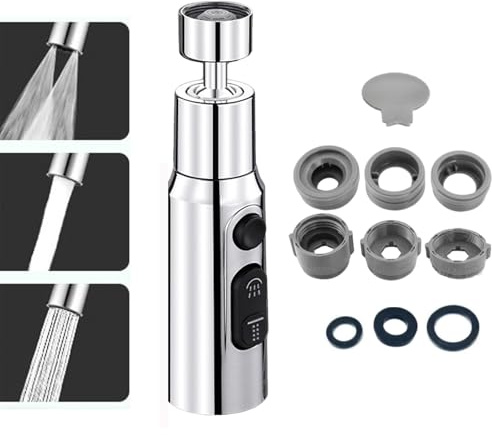 3 Function Kitchen Tap Spray Head, Tap Extender for Kitchen Sink, 360° Swivel Spout, Faucet Extender, Tap Extender, Kitchen Faucet Extender, Replacement Tap Aerator Sprayer Accessories