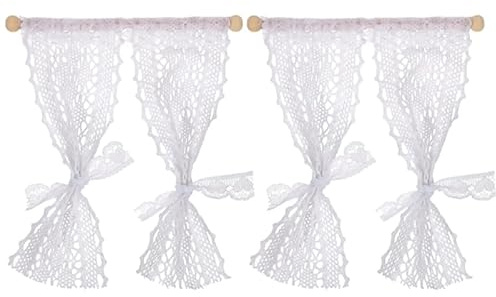 2PCS Dolls House Wallpaper Dollhouse Wallpaper Dolls Windows Doll Sofa 2pcs Miniature Lace Curtains for Decorative Window Accessories for Miniature Kits