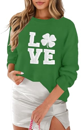 MARZXIN Women 2026 Casual Holiday Sweaters Long Sleeve Round Neck Slogan Pullover Sweater Tops Merry Christmas Sweaters Green Love02 S