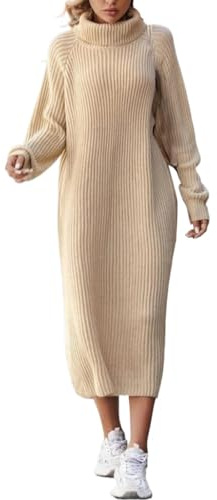 Robe de soirée pour femme - Automne/hiver - Longue robe tricotée au-dessus du genou - Col haut - Robe patineuse 2024, blanc, XXL