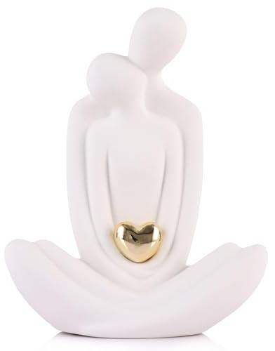 20,3 cm große Paar-Statue, TV-Ständer, Dekoration, Romantische Paar-Skulptur mit goldenem Herz, Paar-Statuen für Heimdekoration, für sie, Krimskrams für Regale, Wohnzimmer (C-Weiß)